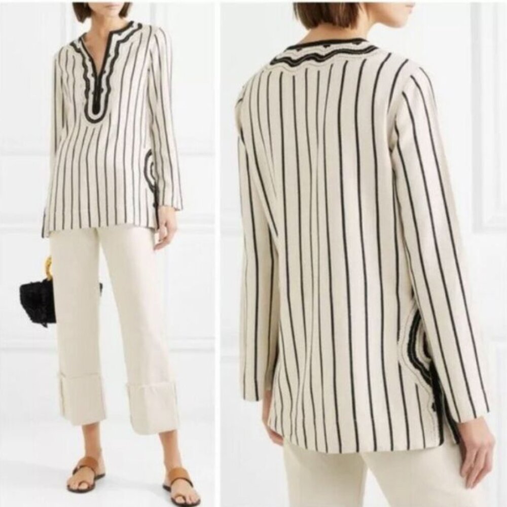 Tory Burch Cream Ruffled Bib Collar Tunic